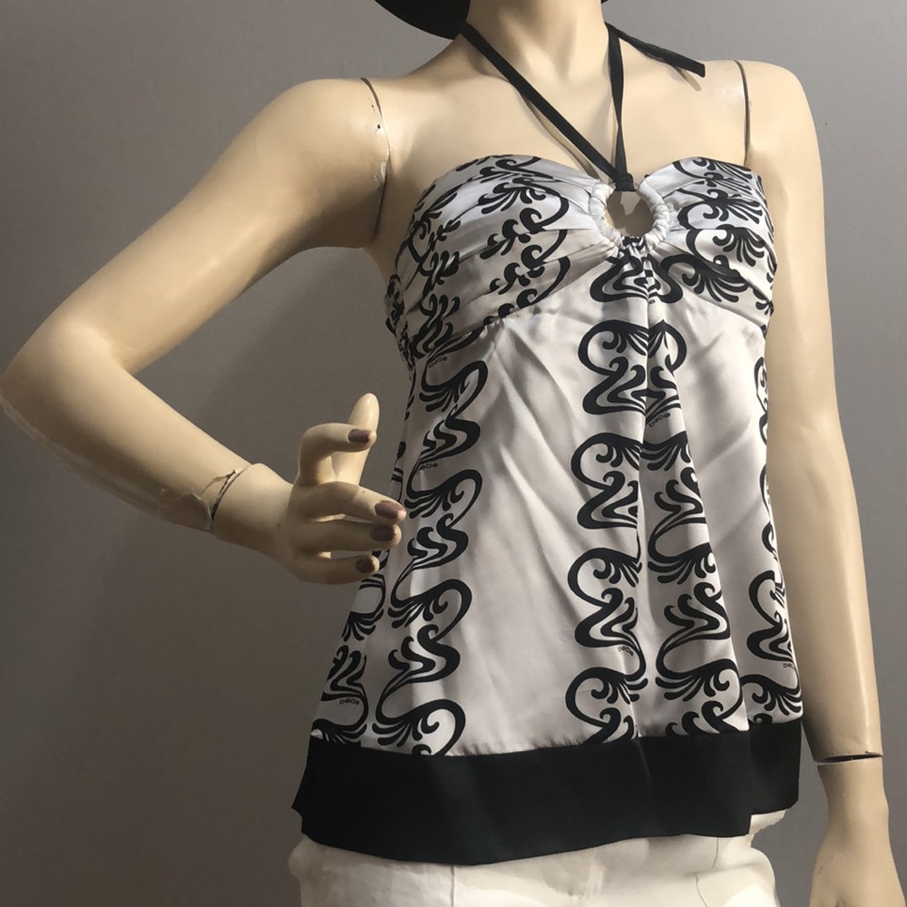 NWT.Bebe PLS. RYL PLT. BST..HALT. Top. Cocktails Dress.Blouse.Size XS.100%Silk.
